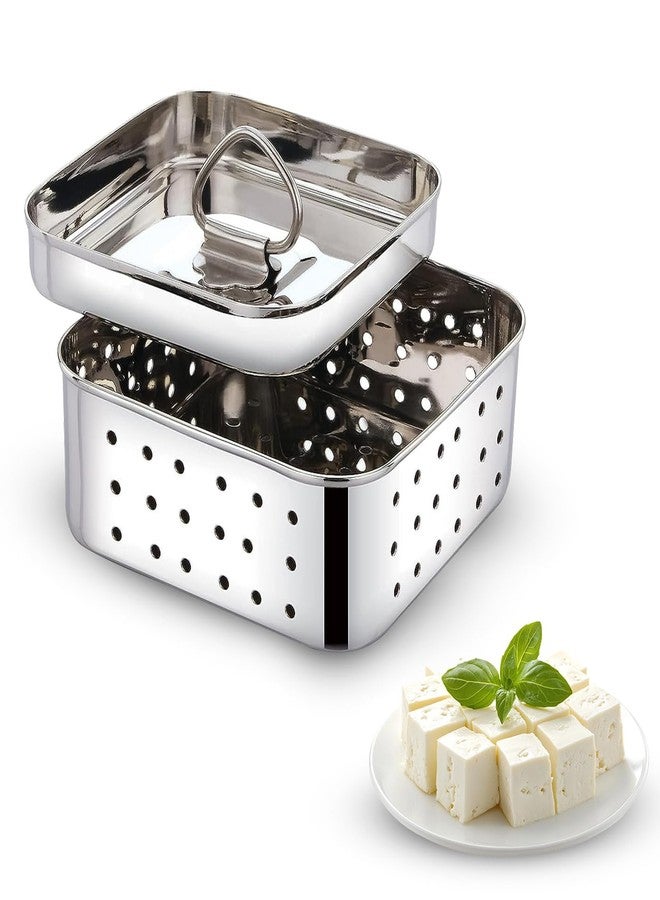 AVORA Stainless Steel Paneer Maker Mould Press with Lid | Homemade Paneer, Tofu, Curd Strainer | Whey Separator Cheese Maker for Kitchen Home | Medium Size 450ml (Square) - Image 1
